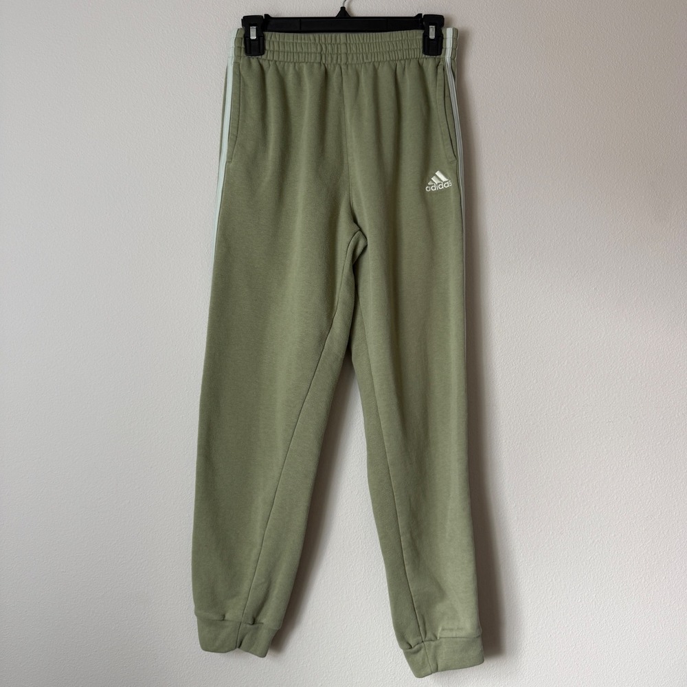 Adidas Essentials 3-Stripes Fleece Joggers Olive Green Womens Large 14/16
